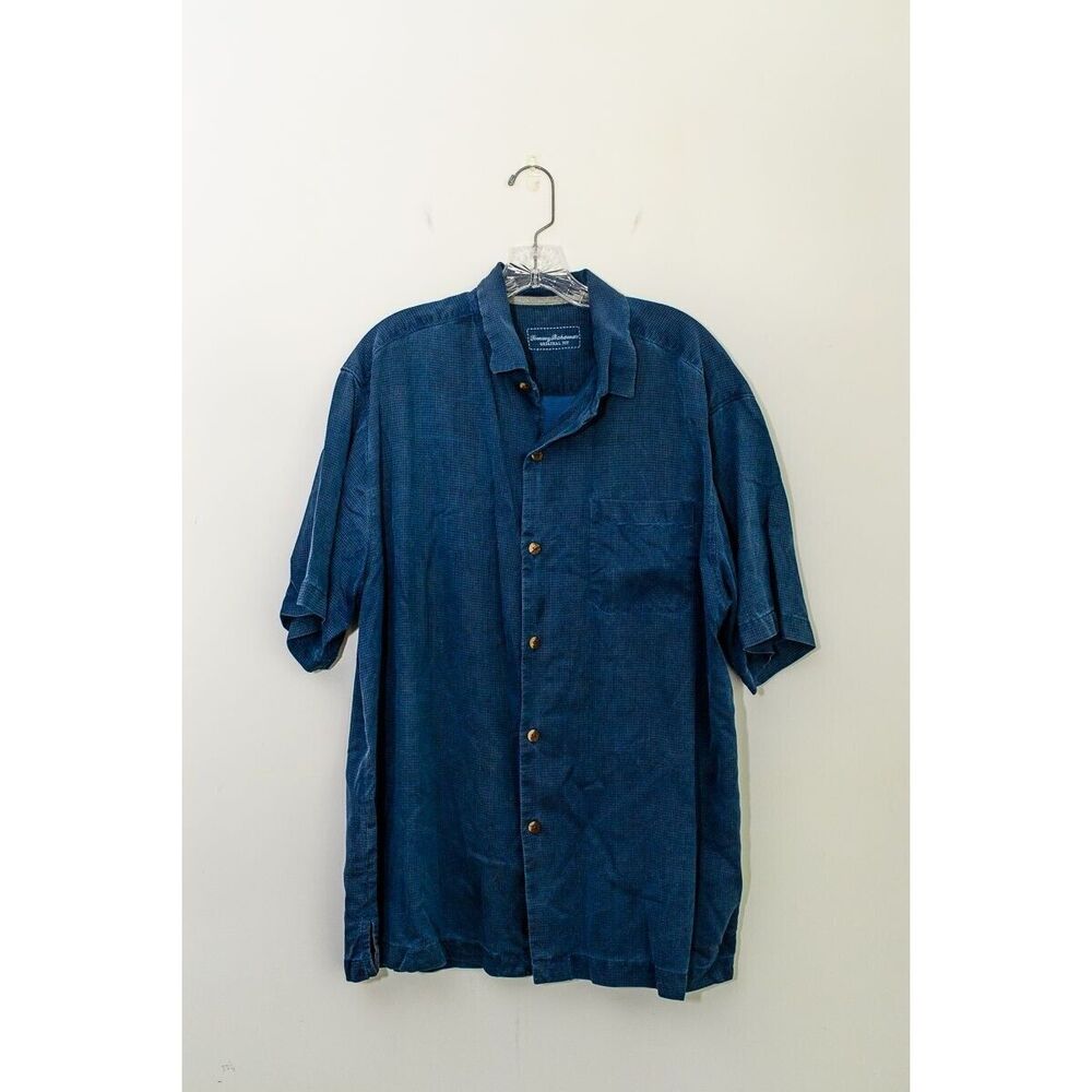 Tommy Bahama Original Fit Mens Blue silk Short Sleeve Button-Up Shirt Size L